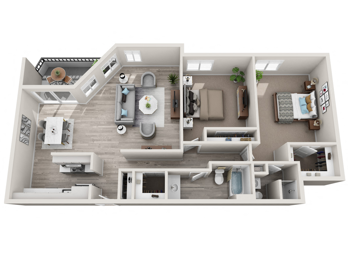a two bedroom apartment floor plan at 3030 Lake City in Seattle, WA.