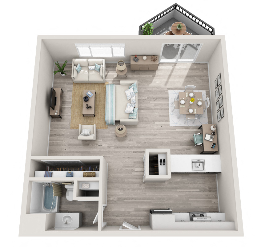 a floor plan of a studio apartment  at 3030 Lake City, Seattle, WA