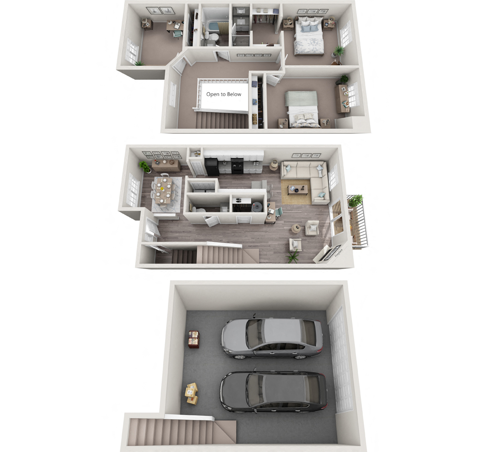 3 bed 2 bath Floor plan at Arterra Apartments, Kent, Washington