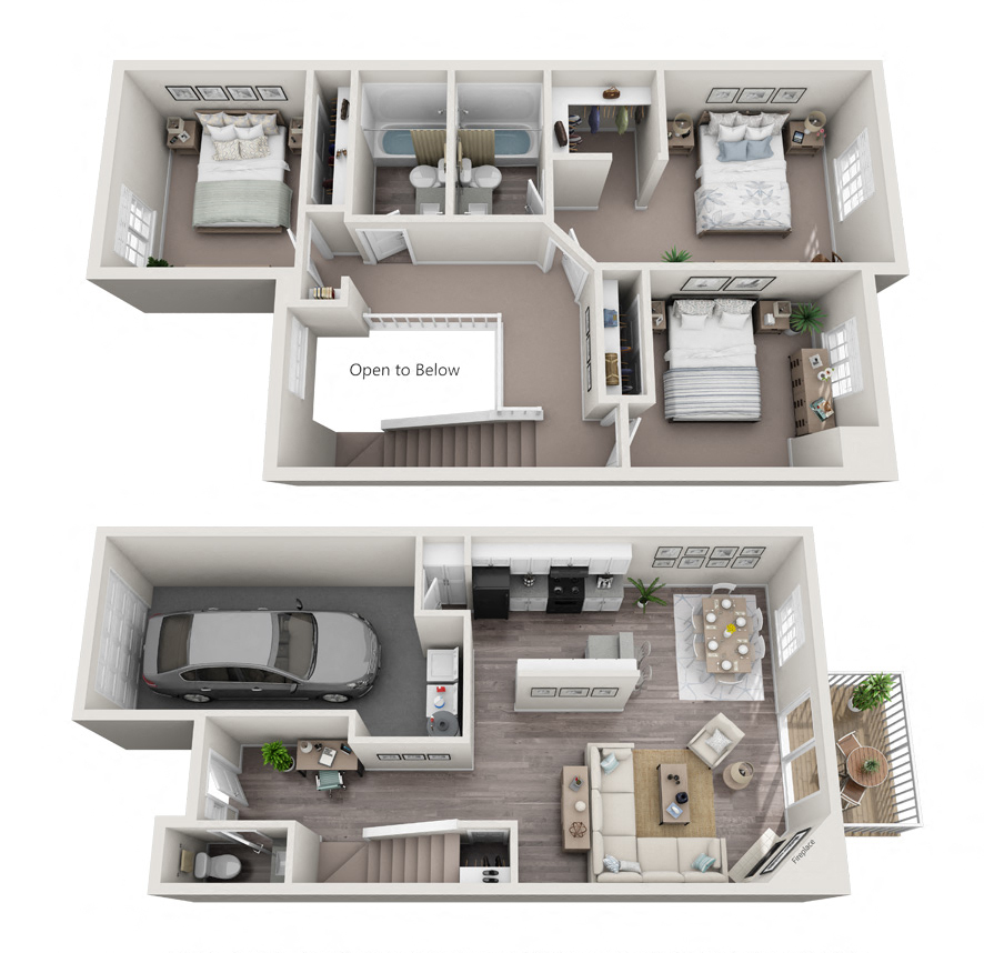 3 bed 2.5 bath  Floor plan at Arterra Apartments, Washington