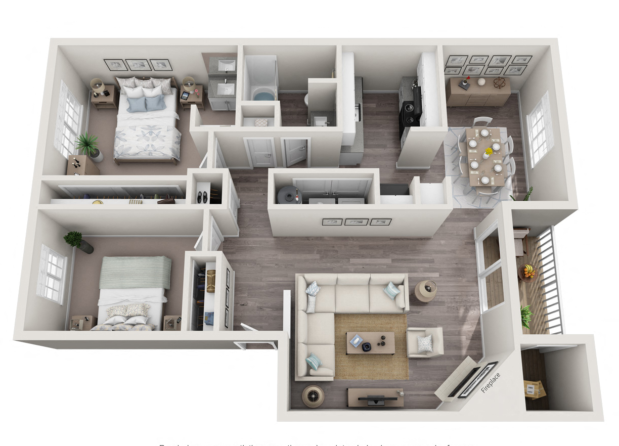 2 bed 1 bath Floor plan at Arterra Apartments, Kent
