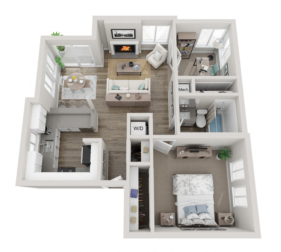 A floor plan of an apartment at Edmonds Gateway Apartments with virtual staging.at Edmonds Gateway, Washington, 98026