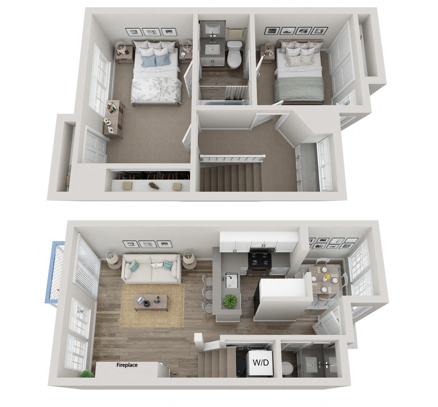 A spacious floor plan of a two bedroom apartment in Edmonds, WA.