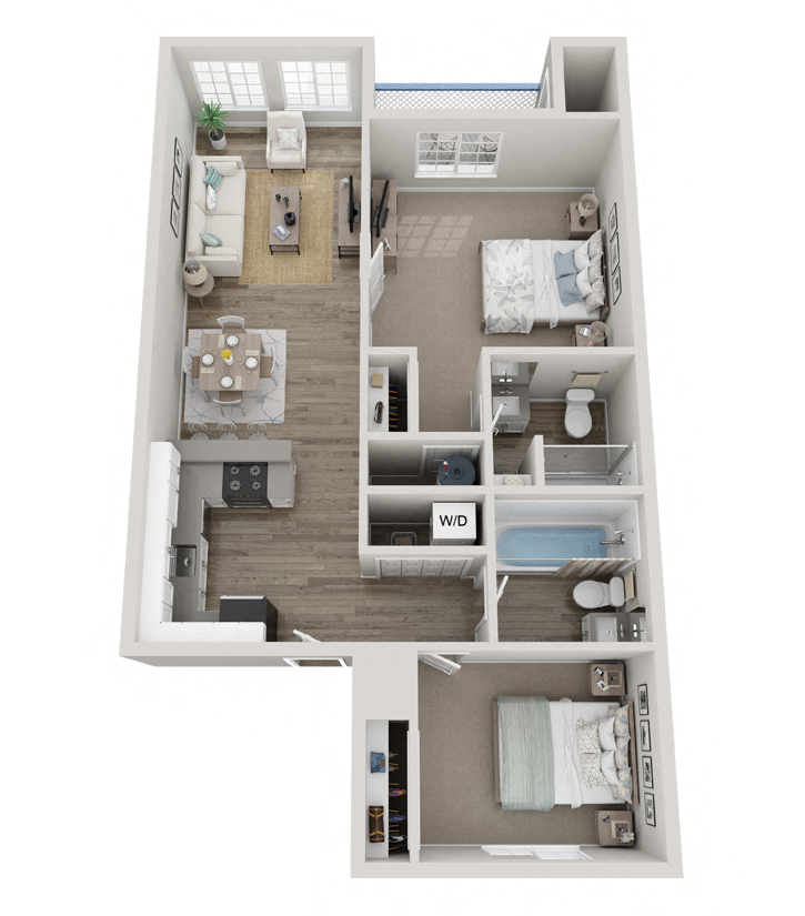 A floor plan of a two bedroom apartment in Edmonds, WA.