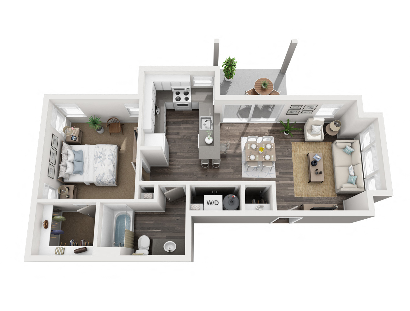 One bedroom floor plan with virtual staging.
