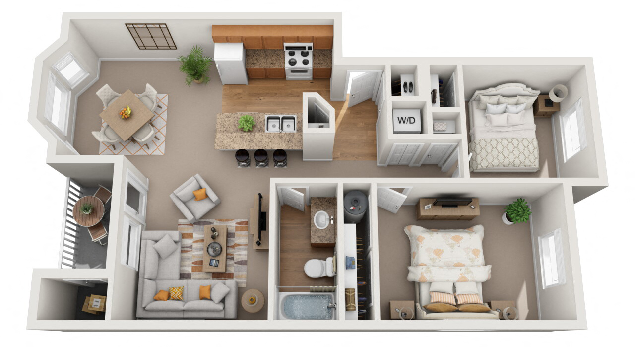 a floor plan for a two bedroom apartment  at Quail Springs, West Richland, Washington