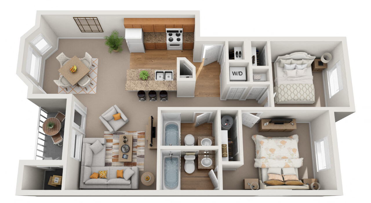 a floor plan for a two bedroom apartment  at Quail Springs, Washington