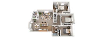 a three bedroom apartment floor plan with virtual staging  at Quail Springs, Washington