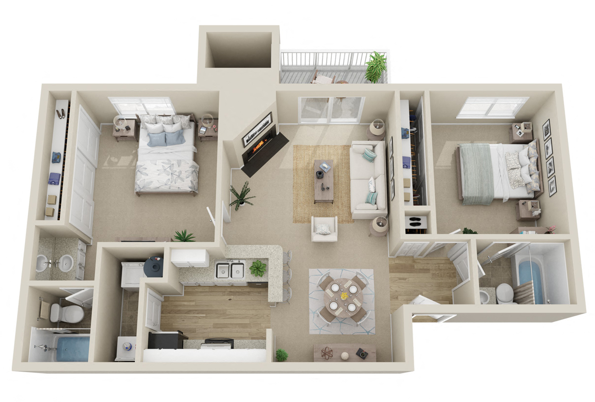 a floor plan of a two bedroom apartment with a living room and kitchen at Springfield, Washington