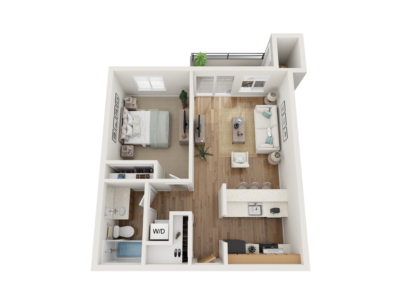 1 Bed 1 Bath Floor Plan at Townside Flats, Redmond, 98052