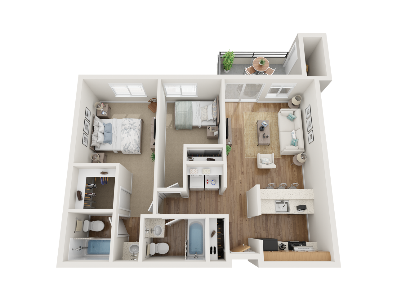 2 Bed 2 Bath Floor Plan at Townside Flats, Redmond, Washington