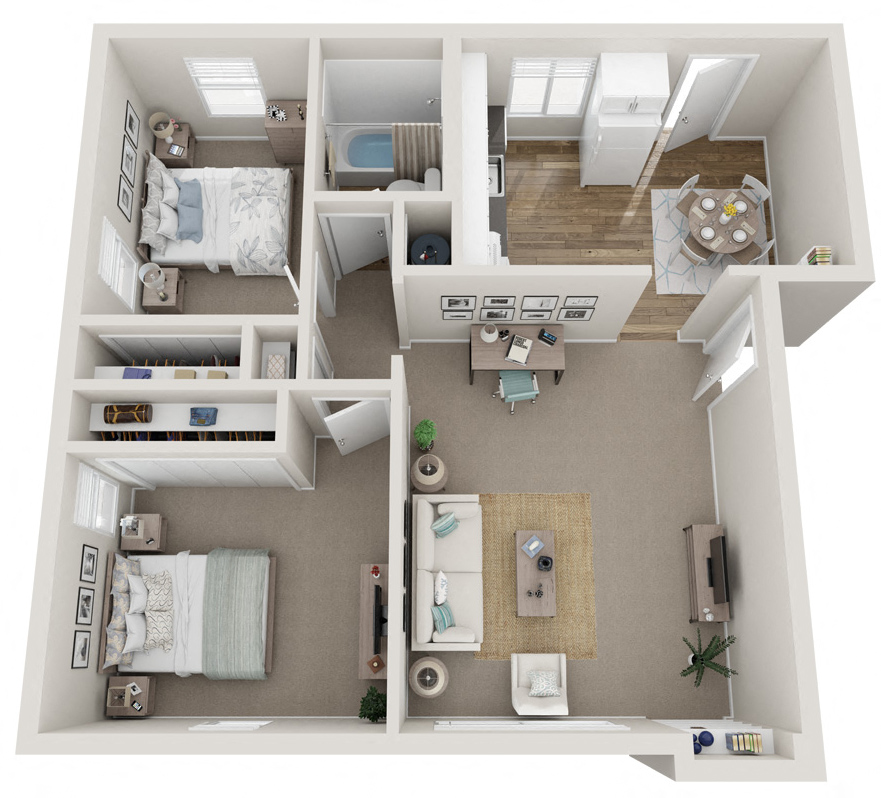 Floor plan of two bedroom home virtually staged.at Woodhaven, Washington, 98203