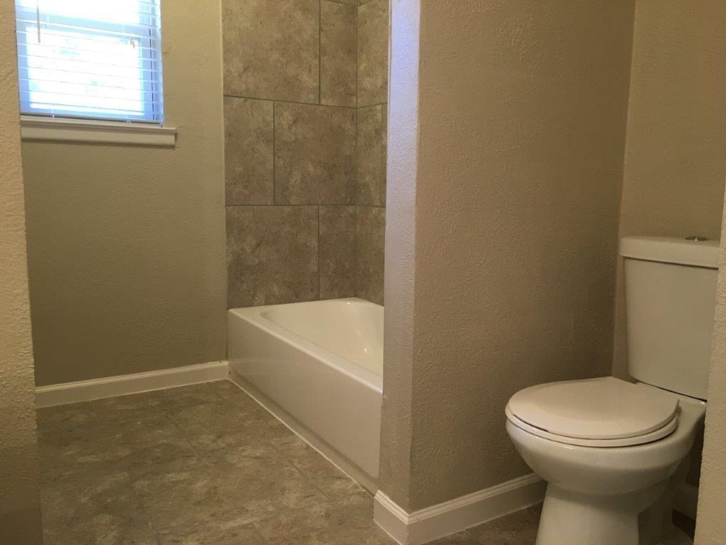 a bathroom with a toilet and a bath tub