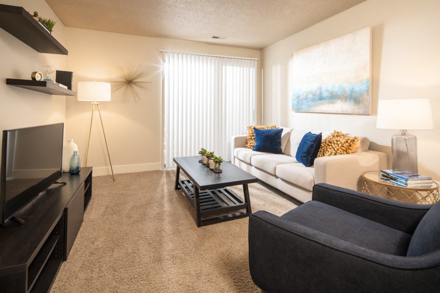 a living room with a couch and a tv