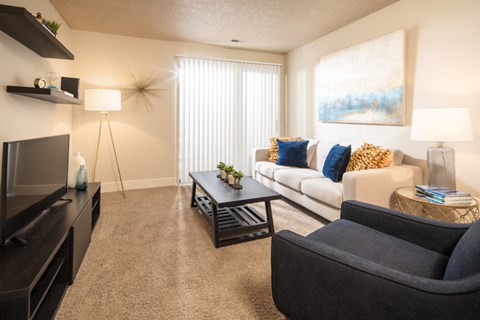 a living room with a couch and a tv