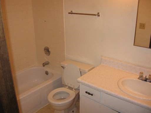 a bathroom with a toilet and a sink and a bath tub