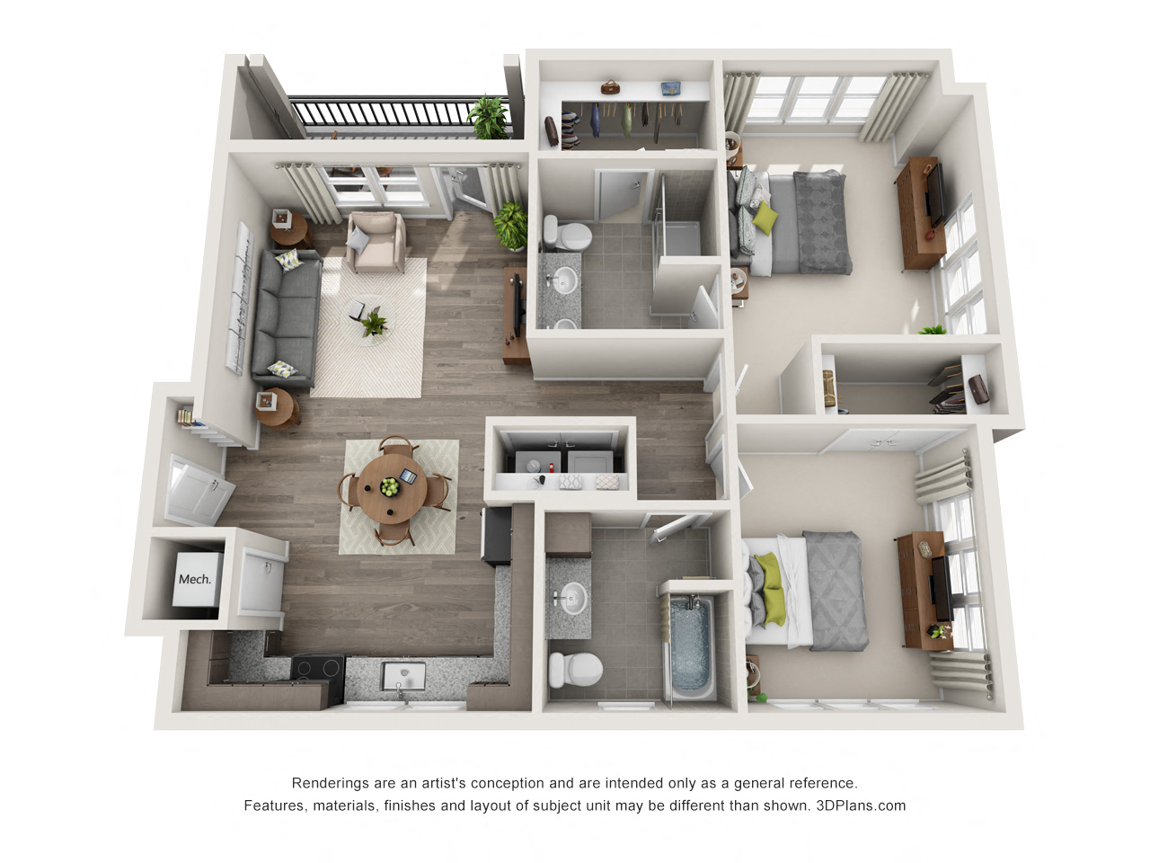 The Bolton Floor Plan at Beckett Farms Apartments, PRG Real Estate Management, Fort Mill, SC