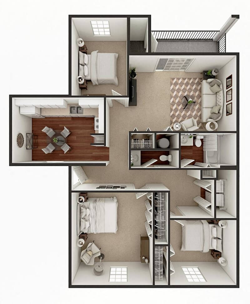 three bedroom apartment floor plan