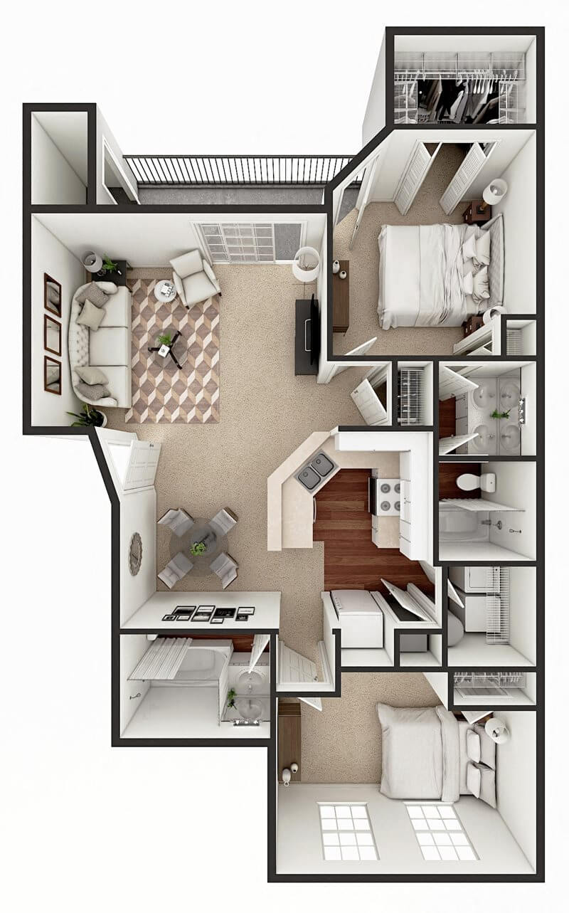floor plan of two bedroom apartment