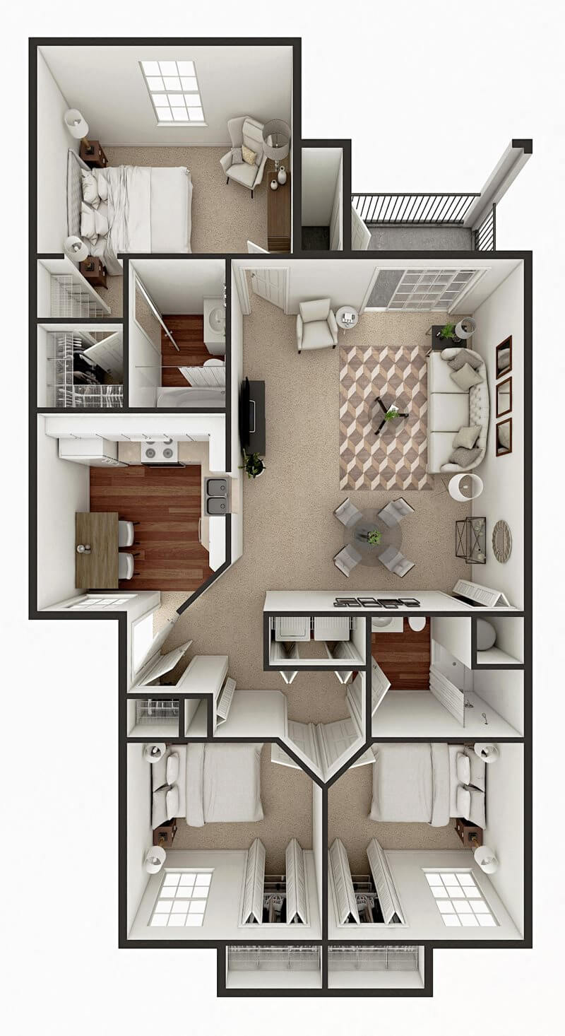 floor plan of three bedroom apt