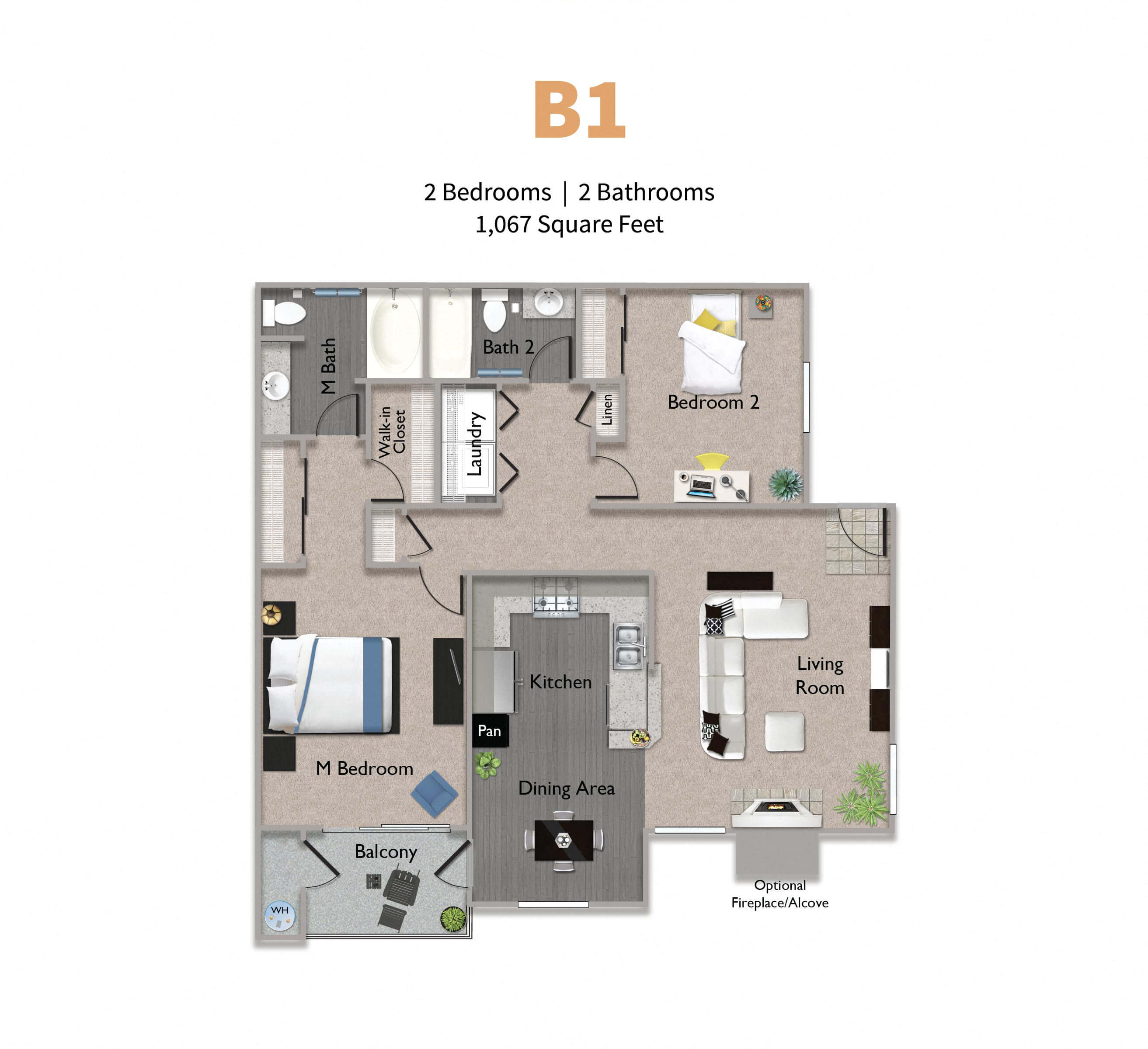 2 Bed 2 Bath 2x2 Floor Plan at Somerfield at Lakeside Apartments, Elk Grove, CA
