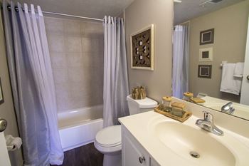 This is a photo pf the master bathroom of a 2 bedroom apartment at Deer Hill Apartments in Cincinnati, OH.