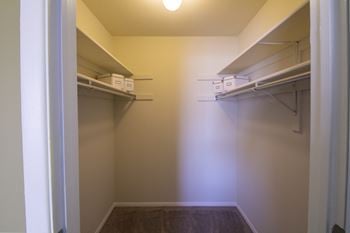 Thisis a photo of the master bedroom walk in closet in a 2 bedroom apartment at Deer Hill Apartments in Cincinnati, OH.
