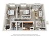 This is a 3D floor plan of a 849 square foot 2 bedroom apartment at Park Lane Apartments in Cincinnati, OH.