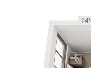 This is a 3D floor plan of a 930 square foot 2 bedroom apartment at Village East Apartments in Franklin, OH.