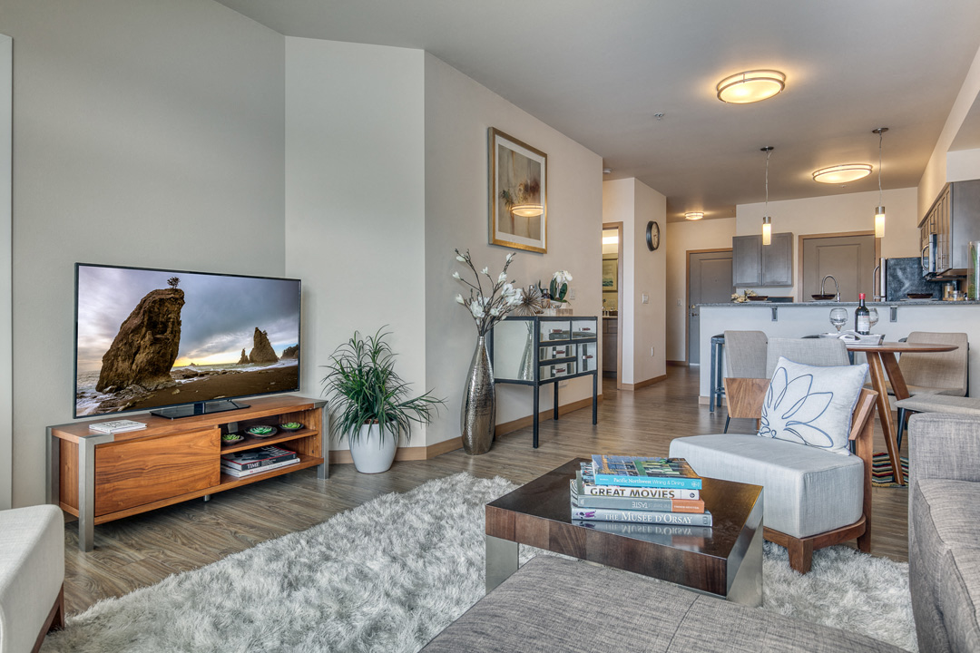 a living room with a couch and a tv