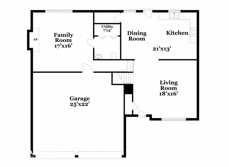 a floor plan of a house with a garage and a living room
