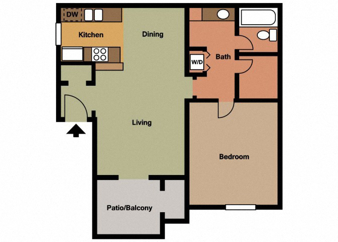 1 Bedroom, 1 Bath floor plan