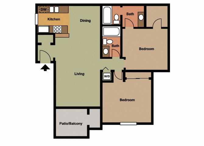2 Bedroom, 2 Bath floor plan