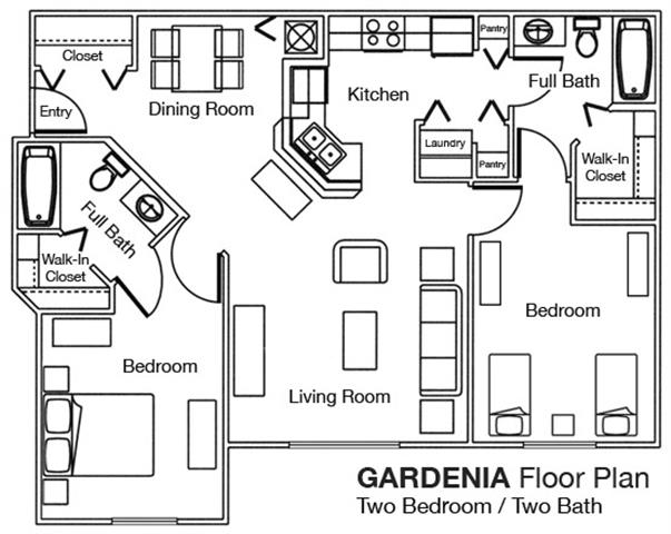 2 Bed 2 Bath Floor Plan