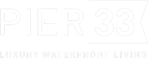 Pier 33 white logo at Pier 33 Apartments, Wilmington, NC