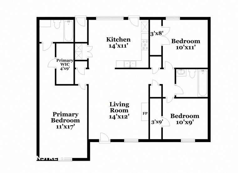 a floor plan of a house with bedrooms and a living room
