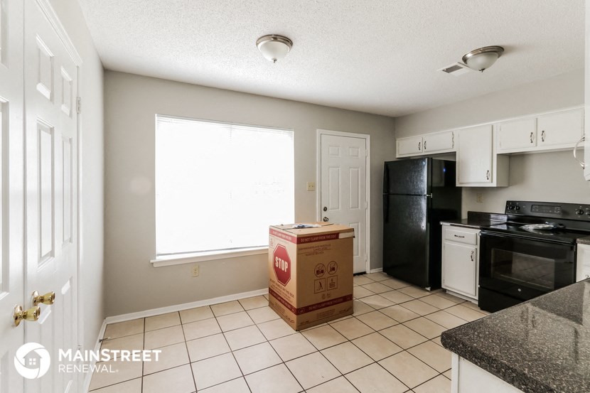 an empty kitchen with a box in the middle of the floor