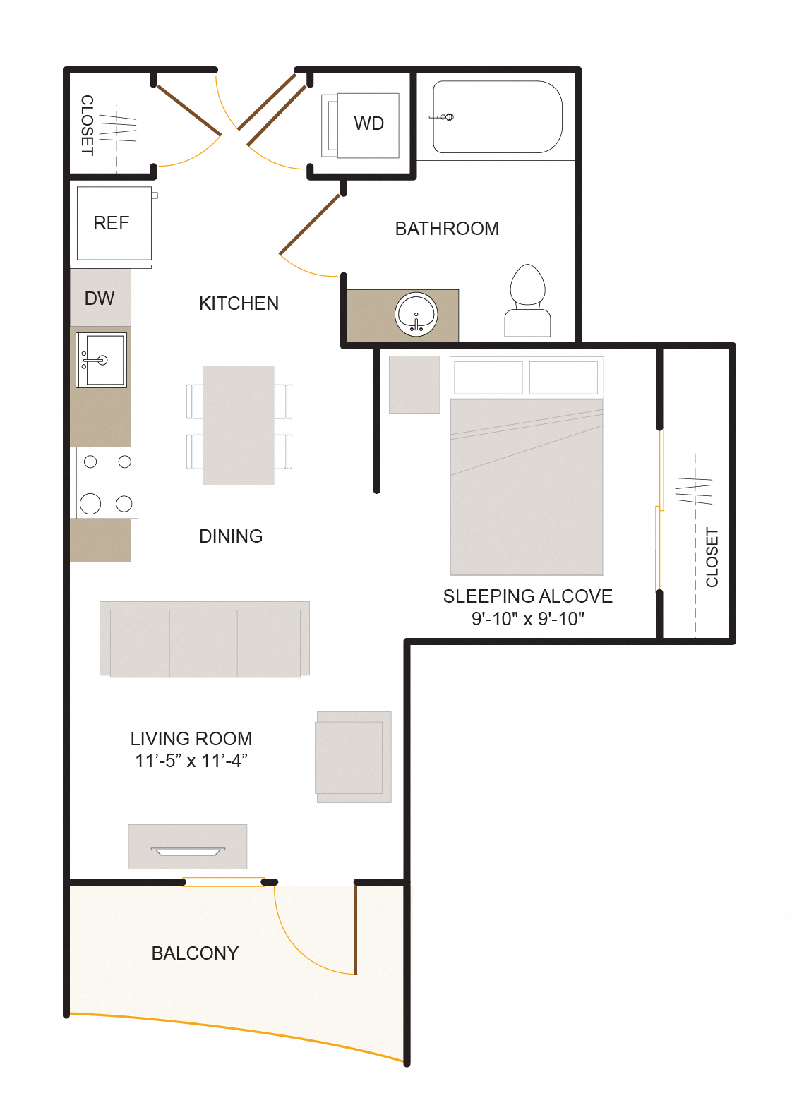 A1 Floor Plan Studio |560 sq. ft.
