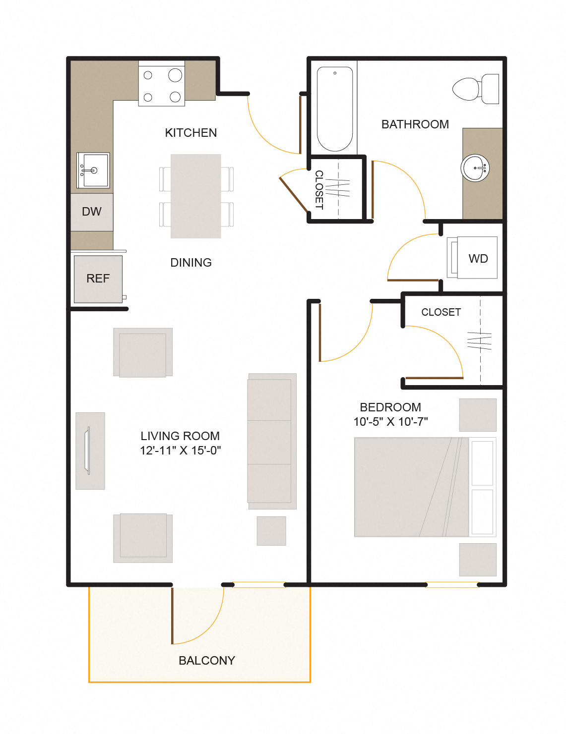 B2.1 Floor Plan 1 Bed - 1 Bath |726 sq. ft.