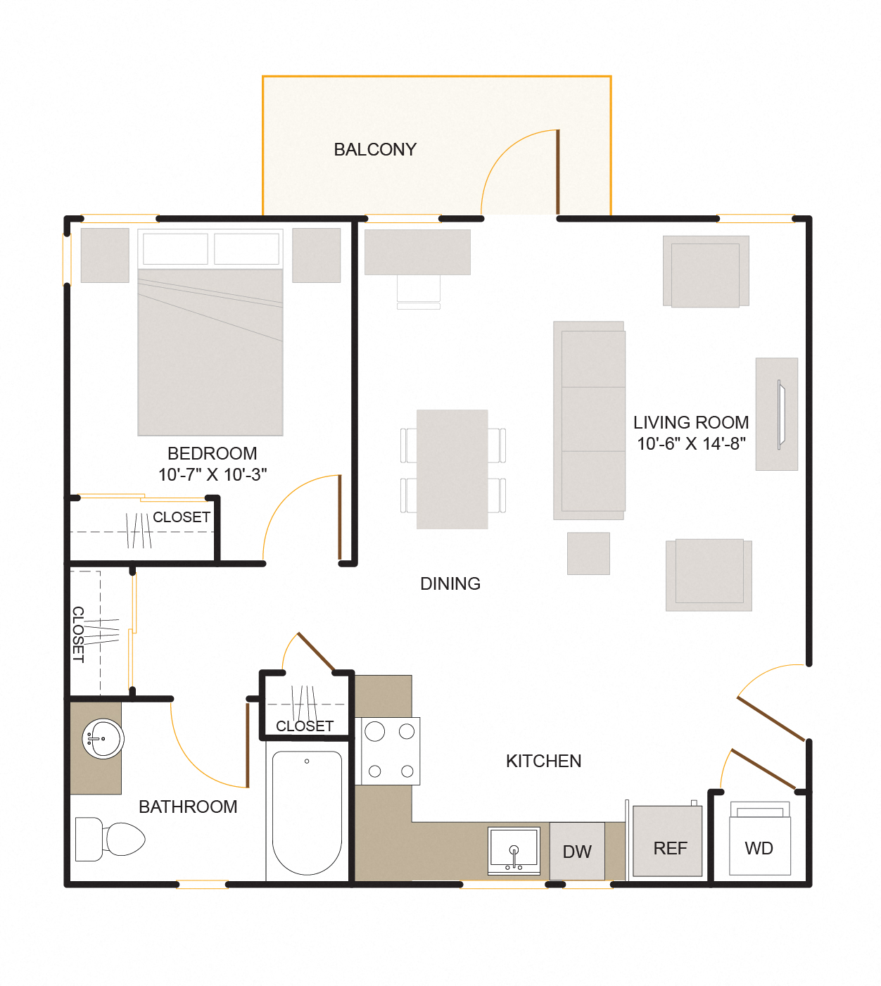 B4 Floor Plan 1 Bed - 1 Bath |754 sq. ft.