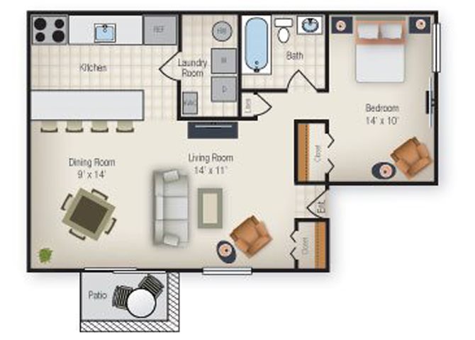 1 BR - Palmer Floor Plan 1