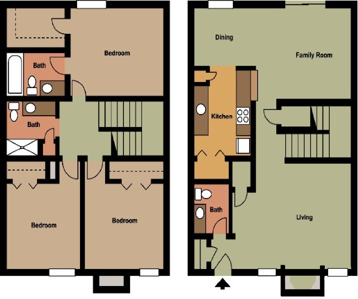 3 bedroom 2.5 bathroom floor plan at The Halsten at Vinings Mountain Apartments, Atlanta