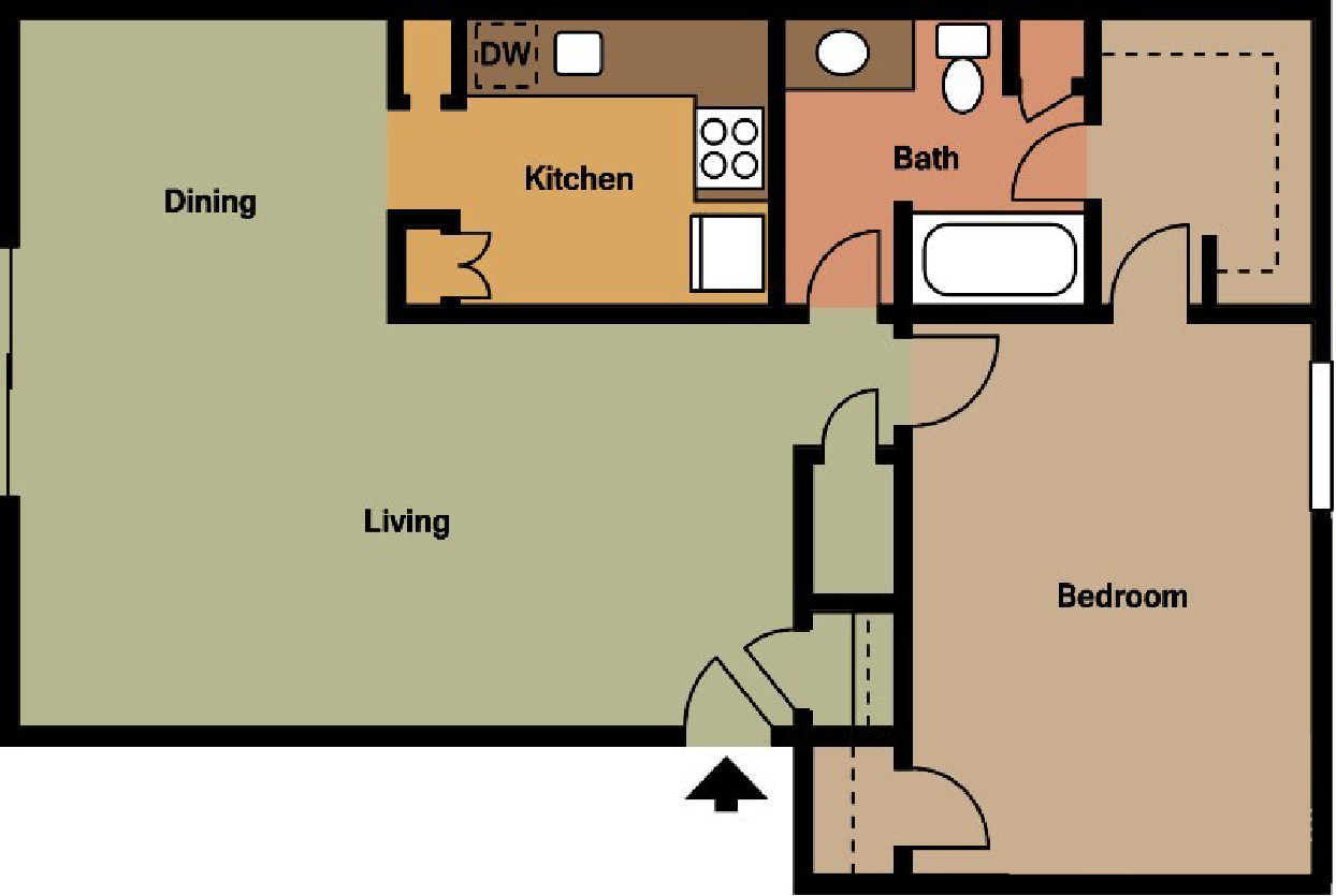 1 bedroom 1 bathroom floor plan Bat The Halsten at Vinings Mountain Apartments, Georgia