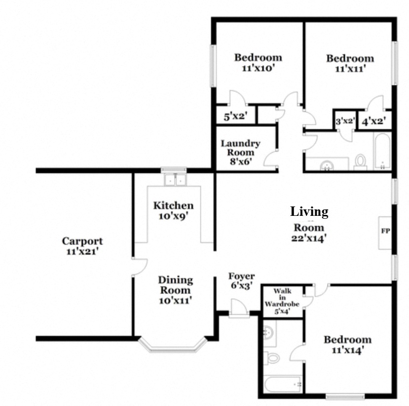 a floor plan of a house with a kitchen and a living room