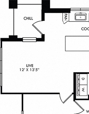 The Vera with Assigned garage. 1 bedroom apartment. Kitchen with island open to living room. 1 full bathroom. Walk-in closet. Patio/balcony.