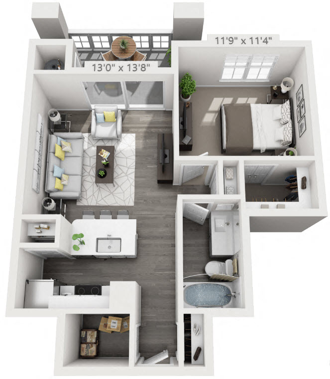 1 Bedroom Floor Plan | Audubon Apartment Homes Cary NC