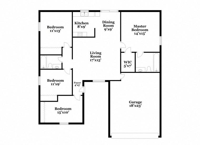 a floor plan of a house with a combination of bedrooms and a living room