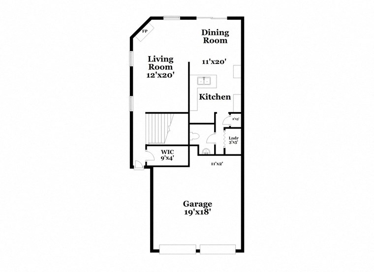 a floor plan of a house with a garage and a living room