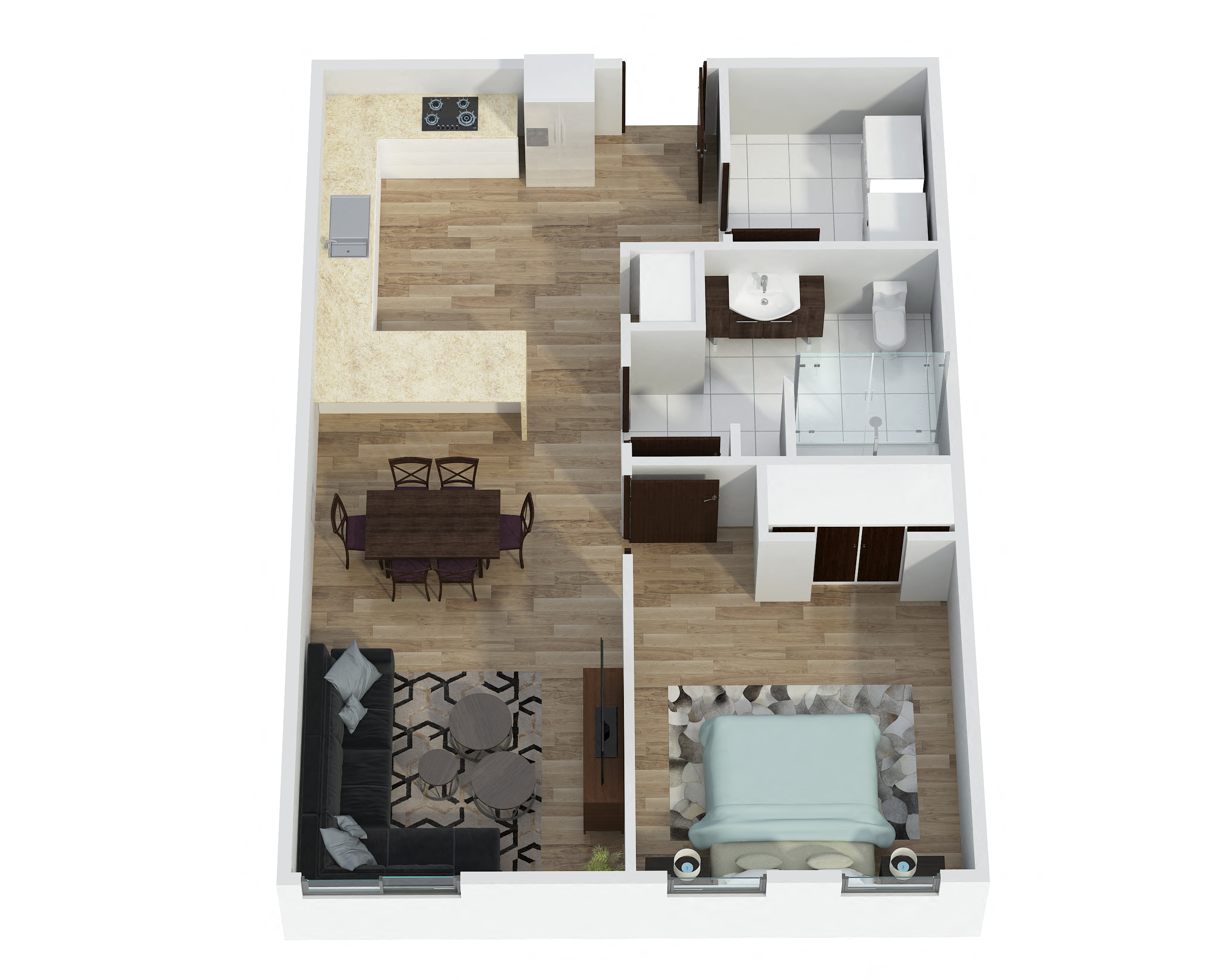 1 bedroom 3D Rendering