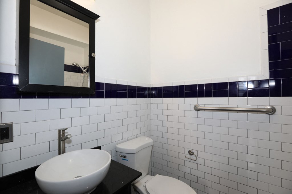 a bathroom with a sink and a toilet and a mirror